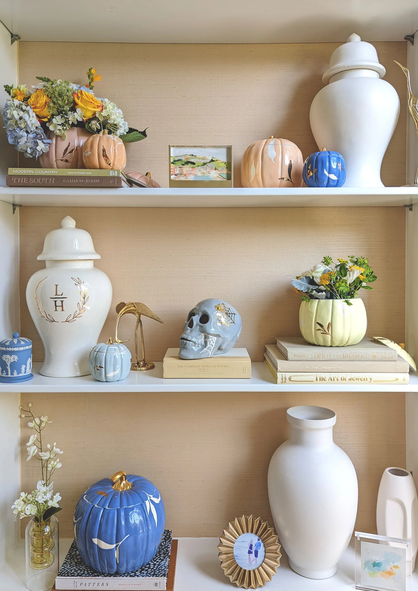 Layered Leaves Pumpkin Jars with 22K Gold Accents in Yellow