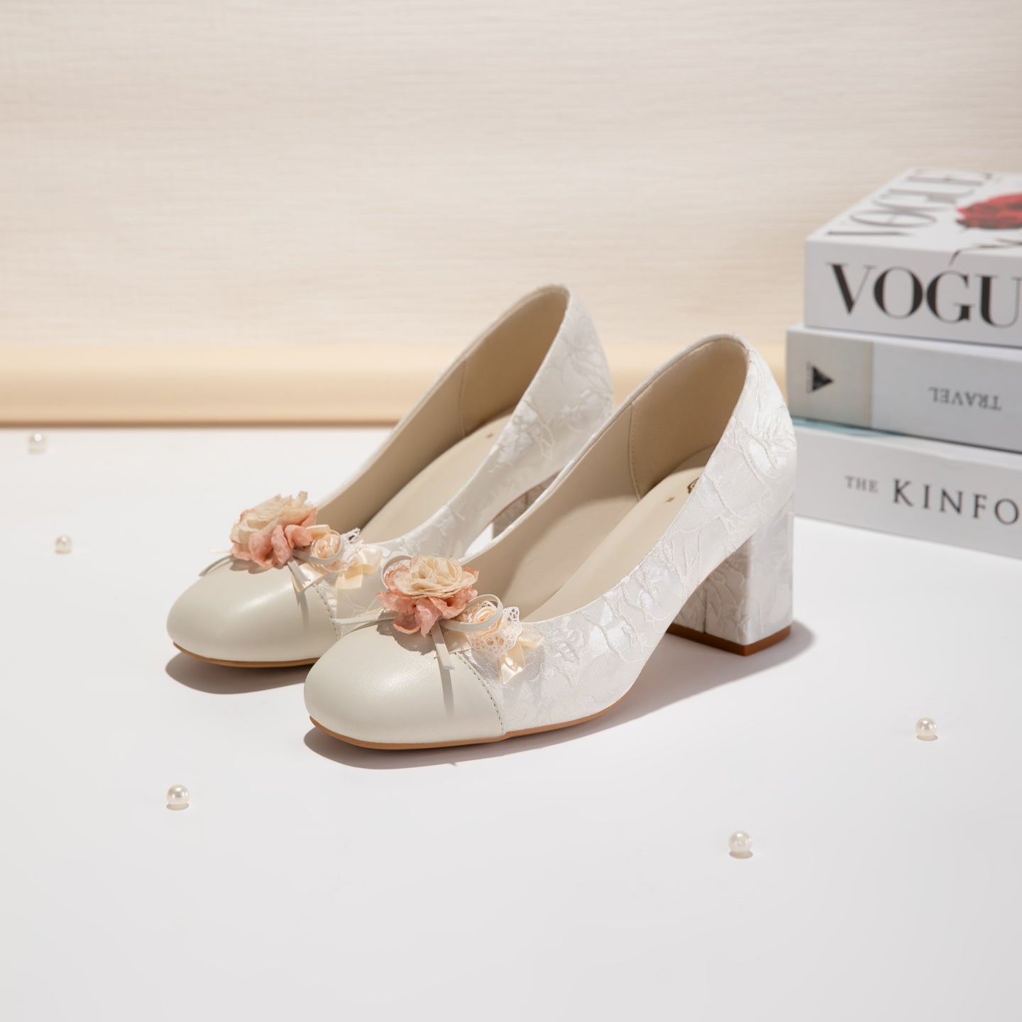 Women's Floral Block Heel Pumps | Square Toe Jacquard Dress Shoes
