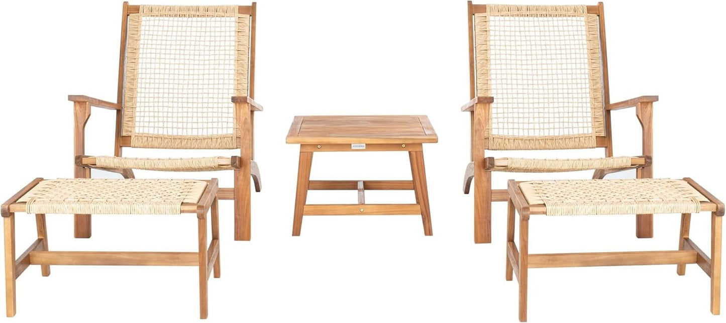 Outdoor Acacia Wood Woven Rattan 5 Piece Patio Set