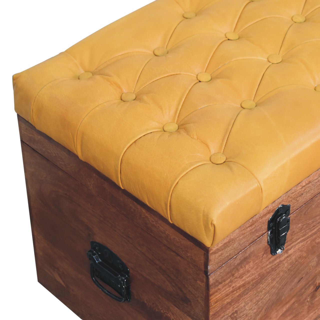 Sporting Estate Buffalo Leather & Mango Wood Storage Bench — Honey