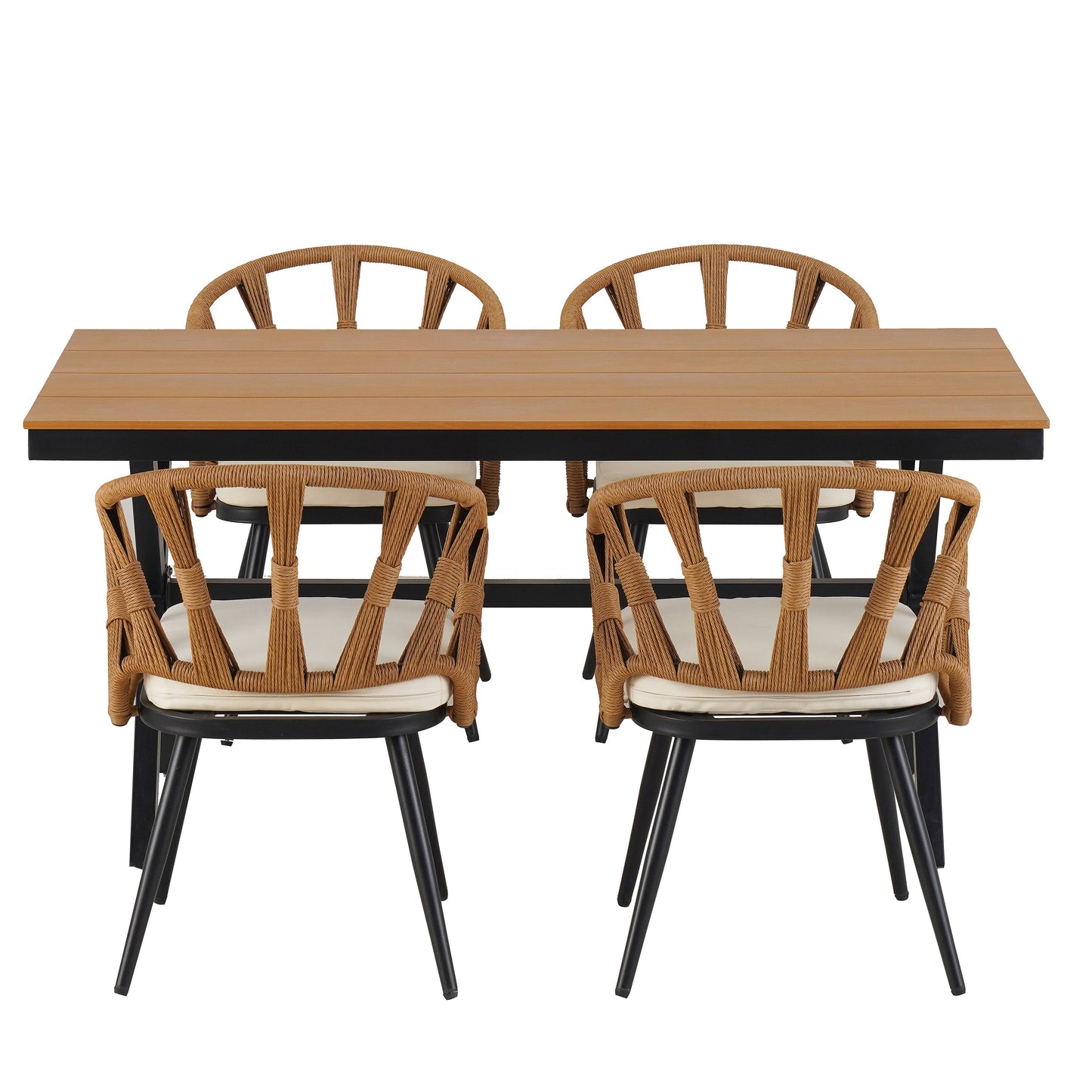 Outdoor Set Contemporary Pe Rattan Chairs and Plastic Wood Table