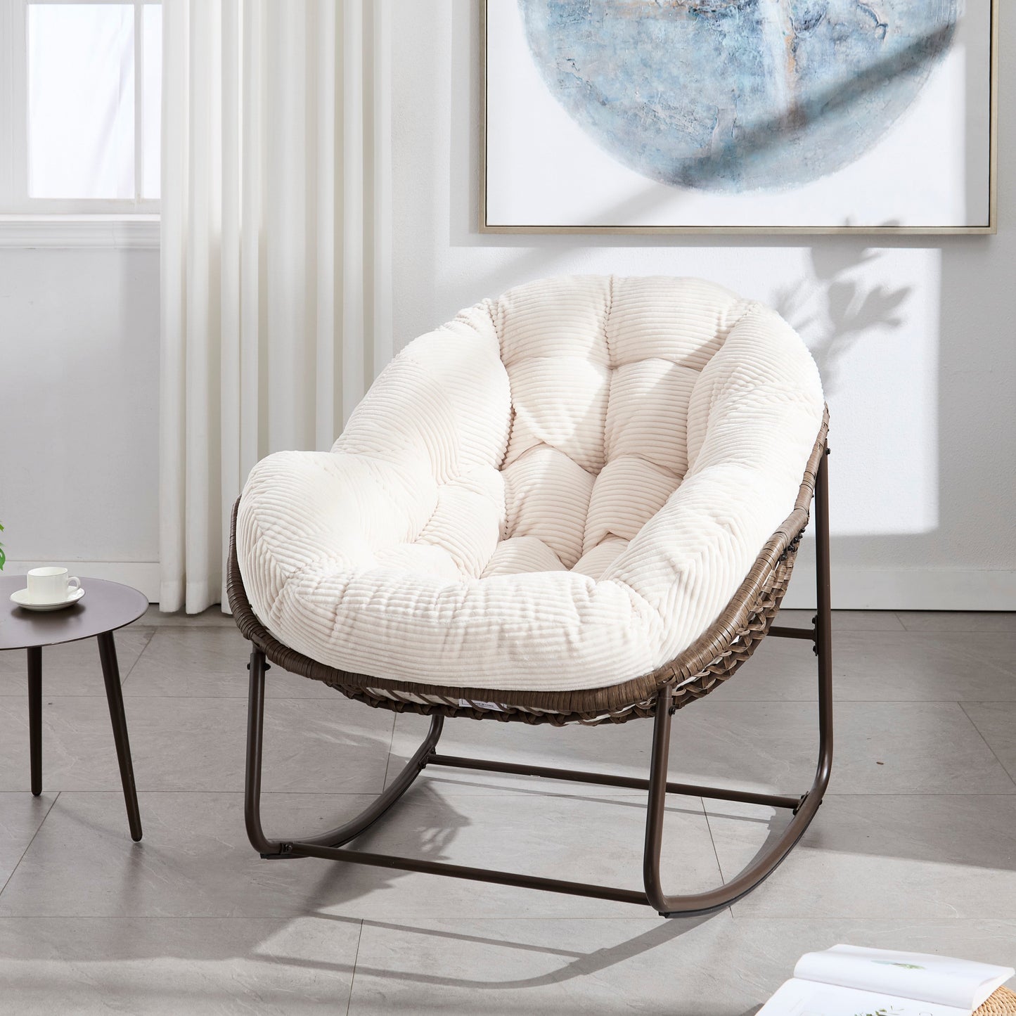 Rocking Chair Rattan Cushioned Seat White