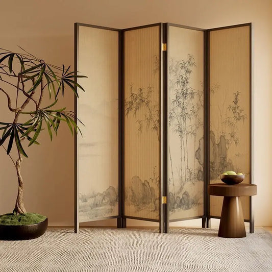 New Chinese Zen Room Divider Screen – Wabi‑Sabi Partition with Song‑Dynasty Aesthetic