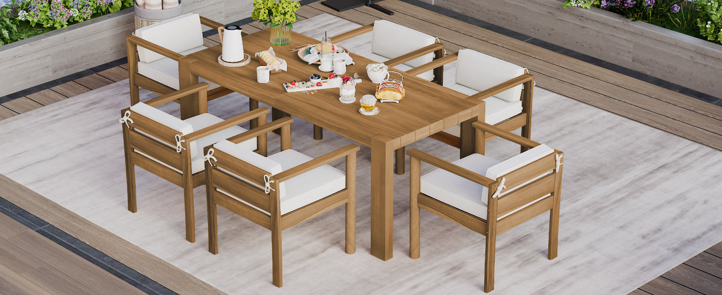 Patio Set Rectangle Light Teak with Removable Cushions for 6 72.8 Inch Table