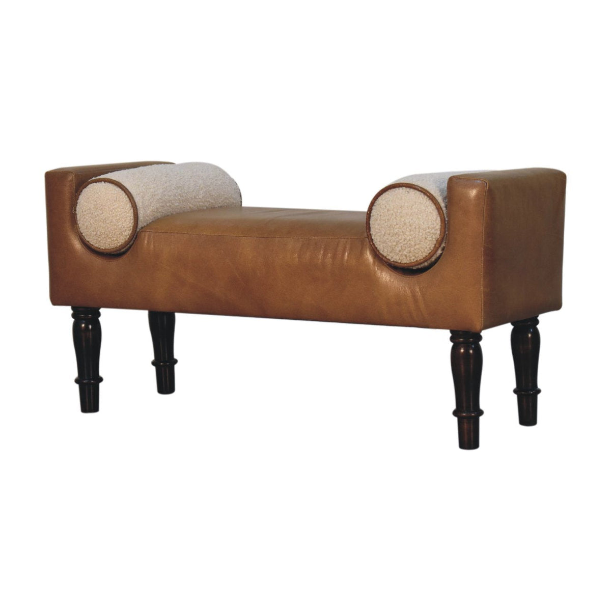 Chester Buffalo Leather Bench with Bouclé Bolsters