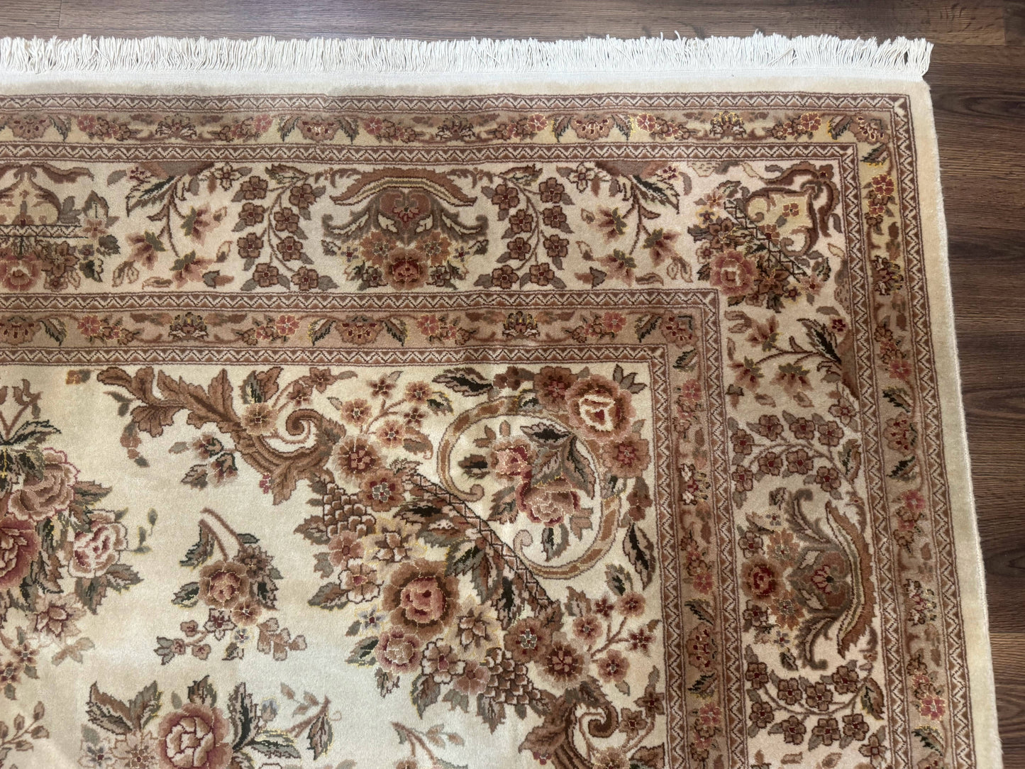 Sino Persian Hand-Knotted Wool & Silk Floral Area Rug – Beige, 8' x 10'