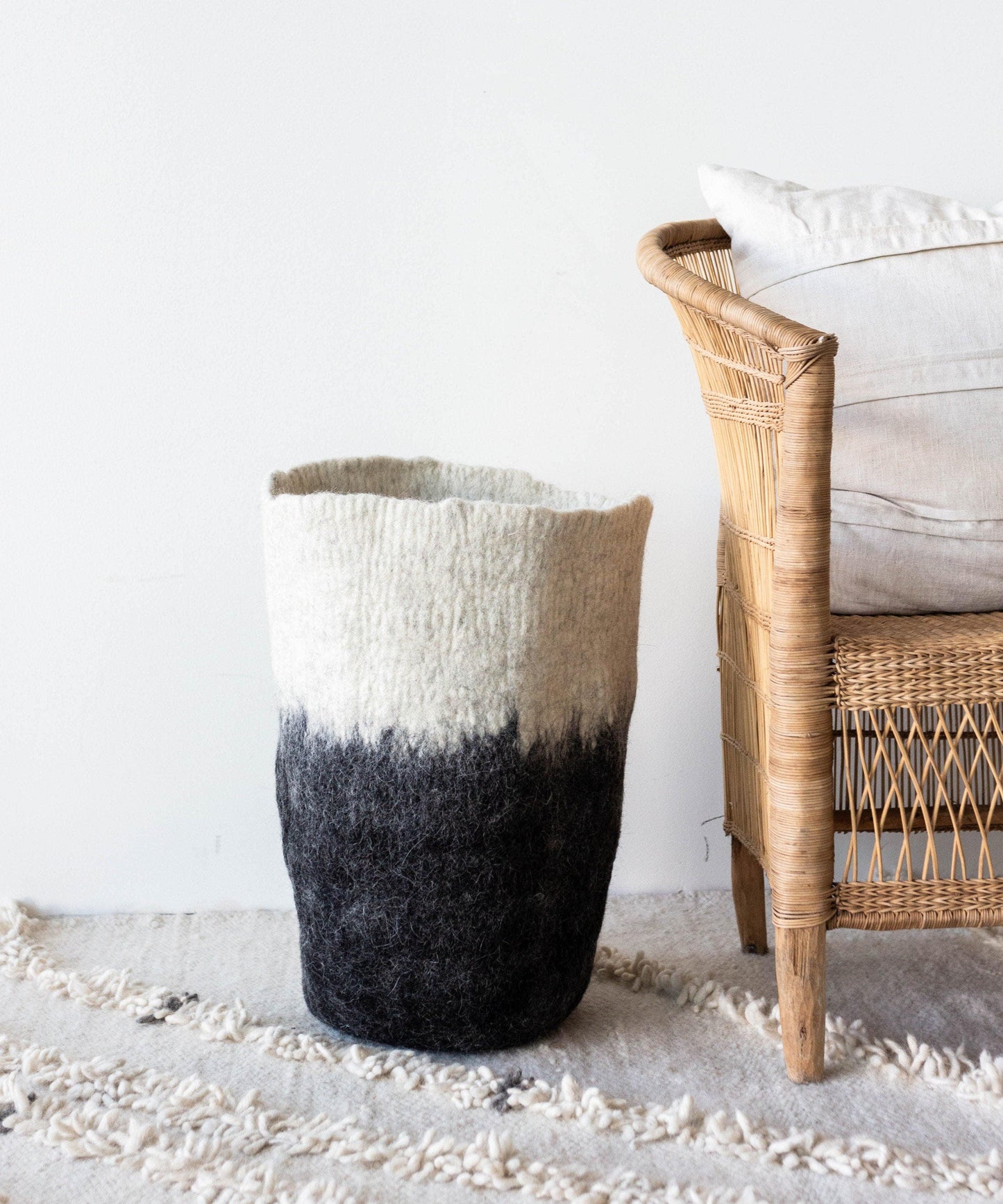 Eclipse Black & White Wool Floor Vase