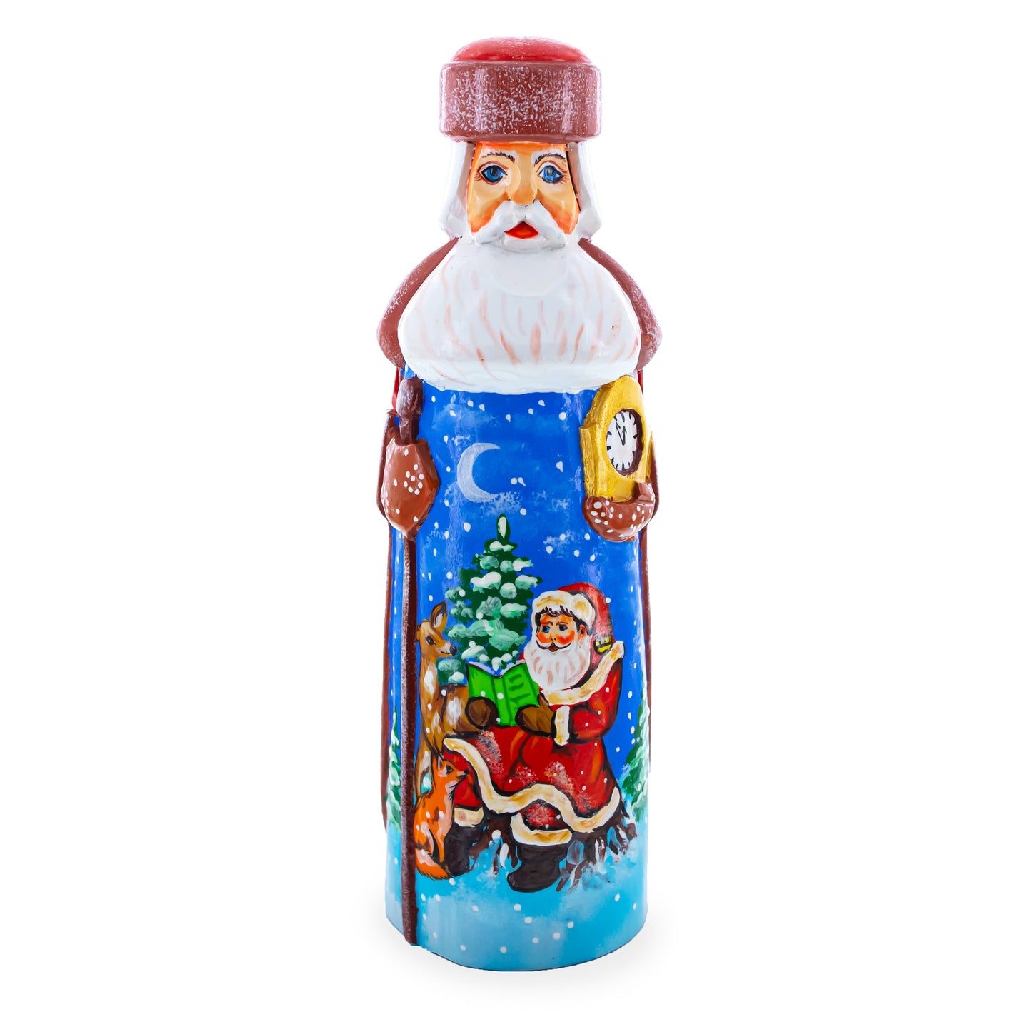 Hand Carved Ukrainian Santa Reading Wooden Figurine 7.25 Inches