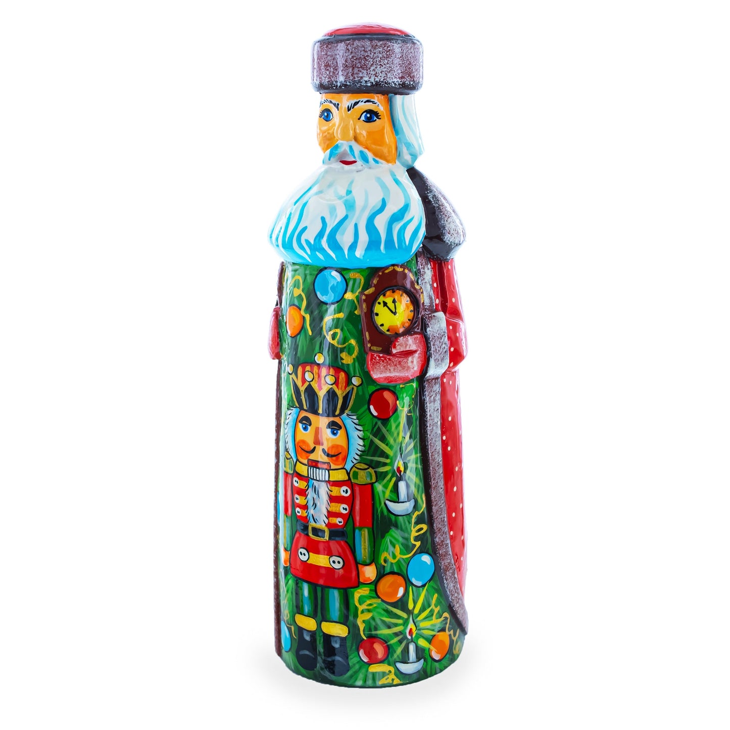 Nutcracker on Christmas Tree Hand Carved Wooden Santa Figurine 7.25 Inches