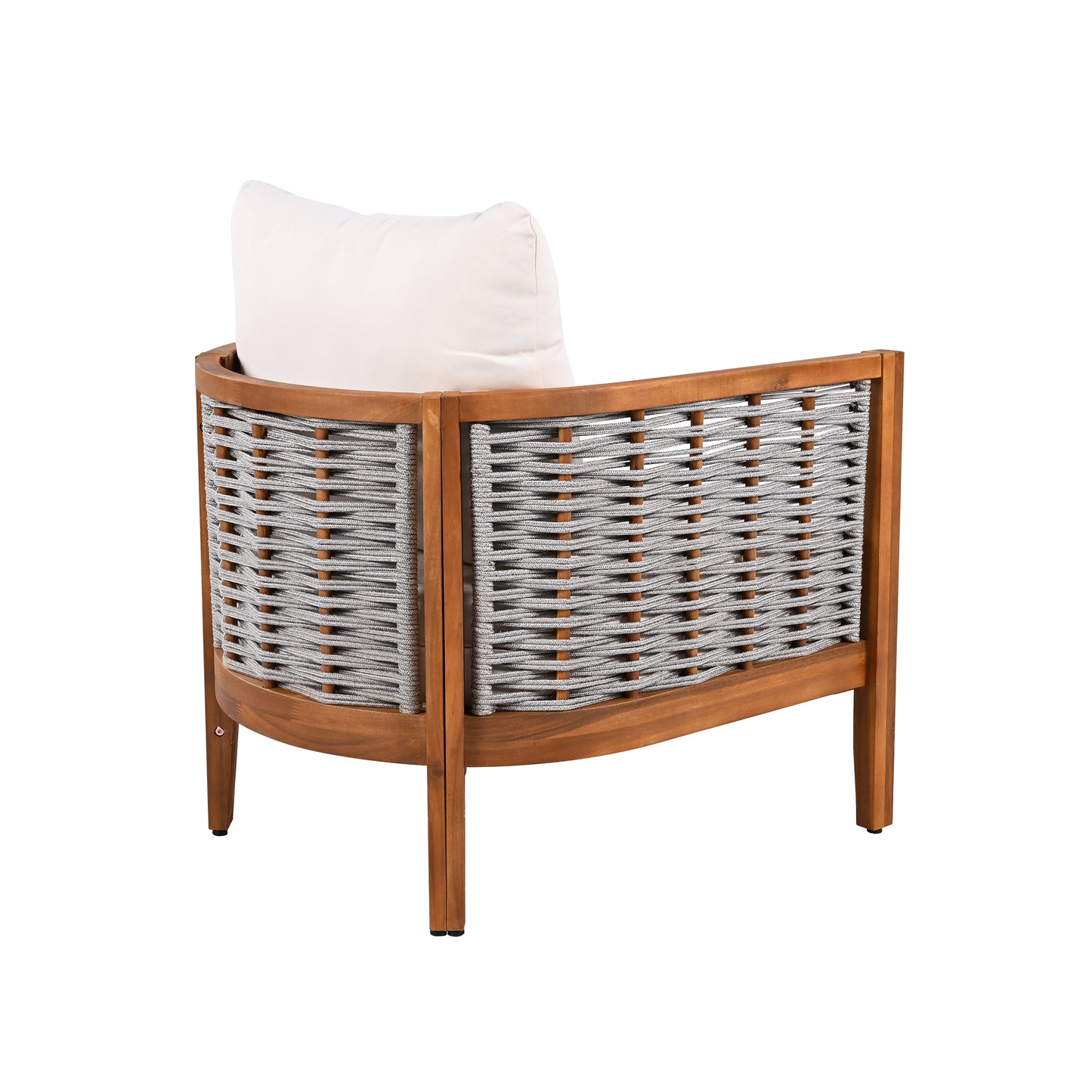 Outdoor Tub Design Armchair with Acacia Wood Teak Finish Beige Cushions