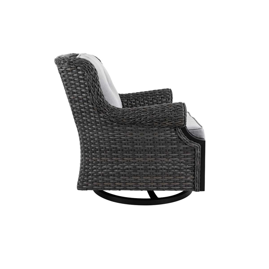 Lassen 4-Piece Woven Outdoor Lounge Set with Swivel Rocking Chairs – Gray