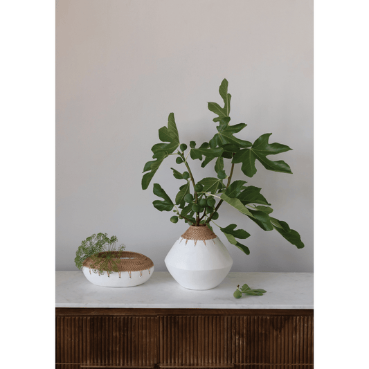The Benton Terracotta Artisan Planter with Hand-Woven Rattan Stitching - EXCLUSIVE