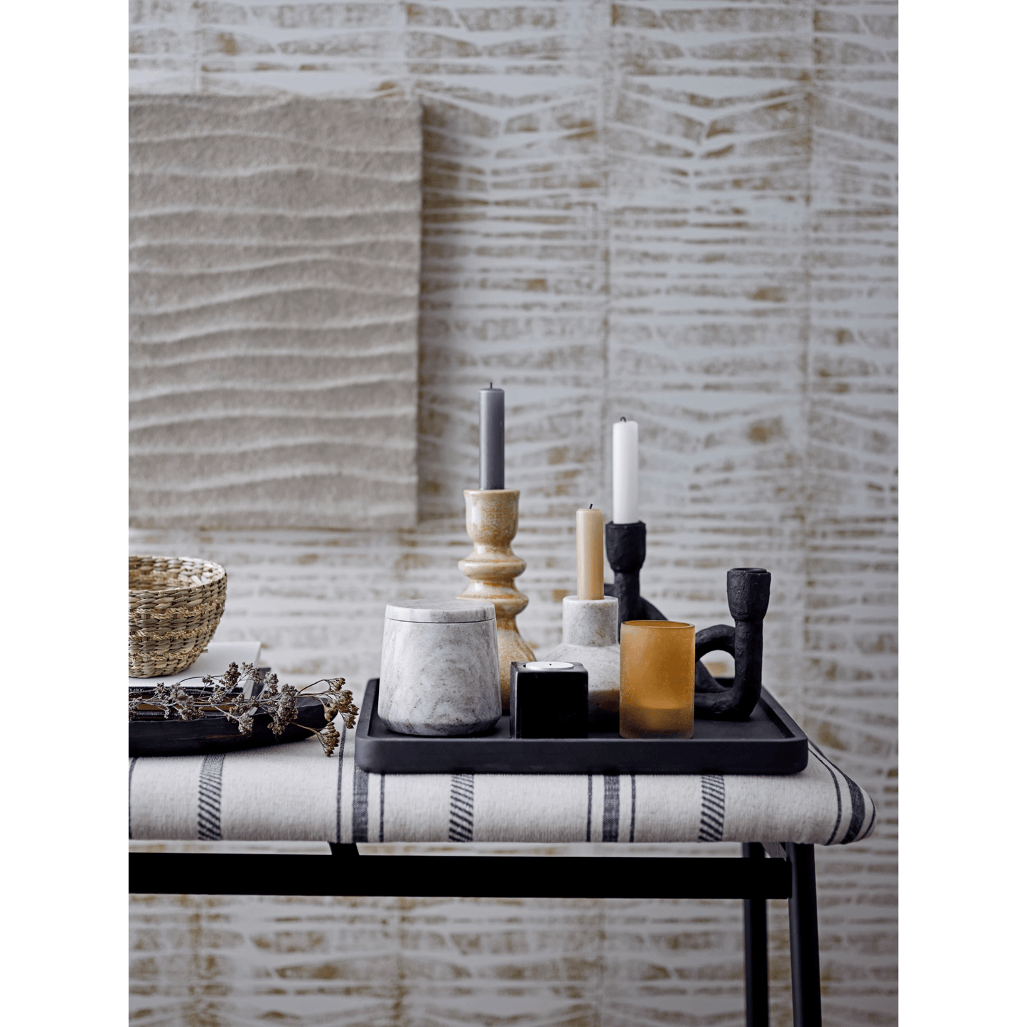 Decorative Paulownia Wood Footed Artisan Tray in Noir Black