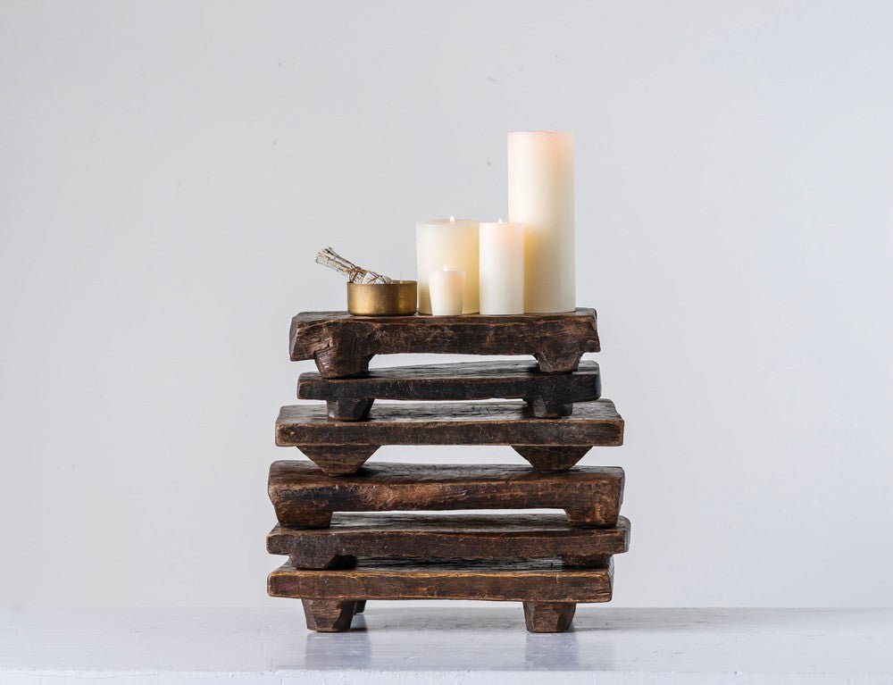 Primitive Reclaimed Wood Artisanal Stackable Pedestal Tray