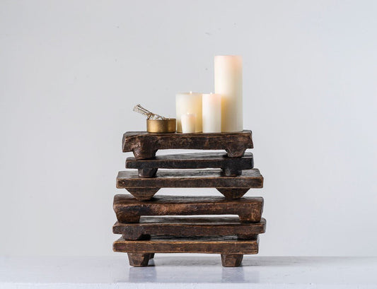 Primitive Reclaimed Wood Artisanal Stackable Pedestal Tray