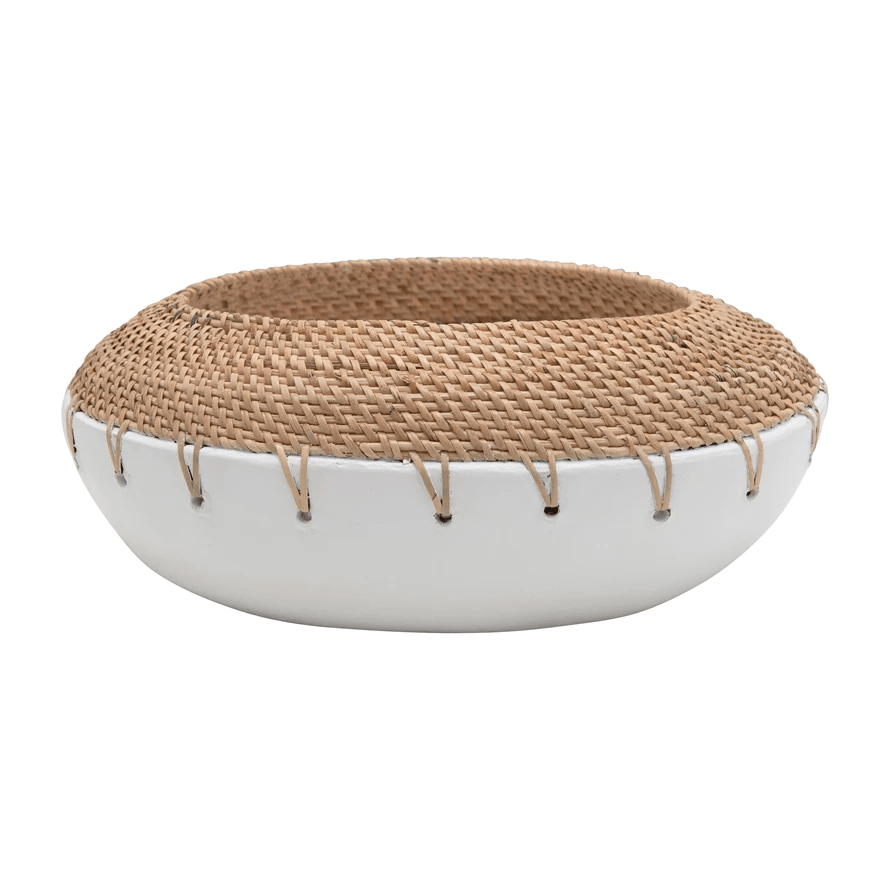 The Benton Terracotta Artisan Planter with Hand-Woven Rattan Stitching - EXCLUSIVE