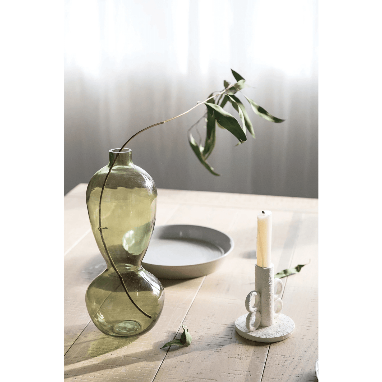 Resin Taper Artisanal Candle Holder with Handles in Rustic Volcano Finish