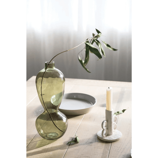 Resin Taper Artisanal Candle Holder with Handles in Rustic Volcano Finish