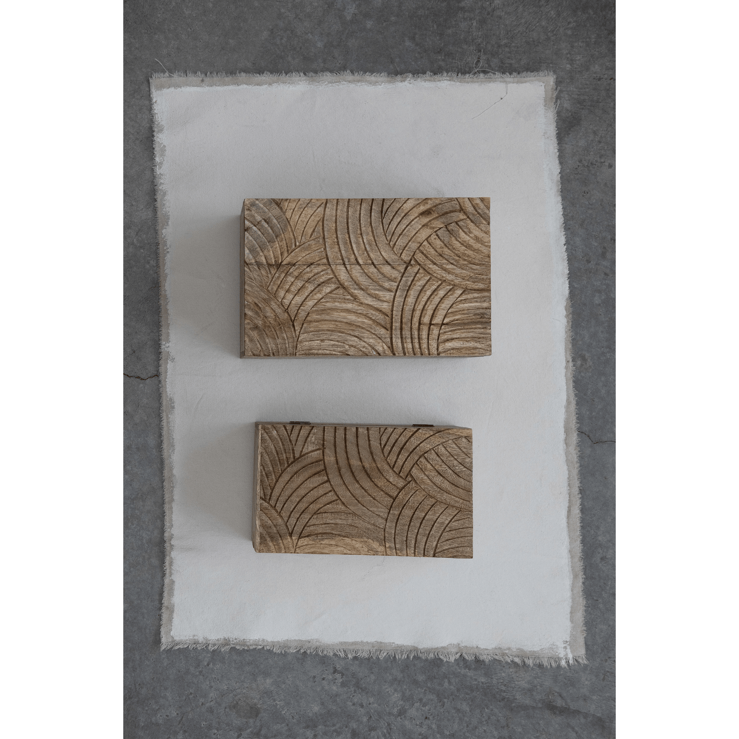 Hand-Carved Mango Wood Artisan Storage Boxes, Set of 2