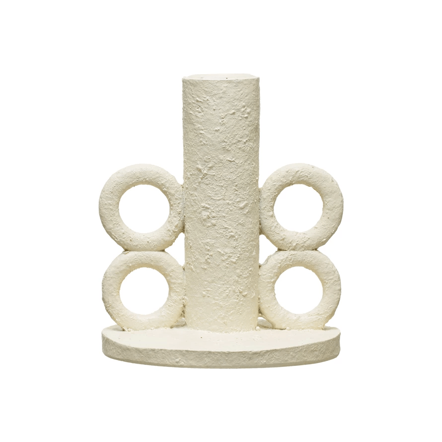 Resin Taper Artisanal Candle Holder with Handles in Rustic Volcano Finish