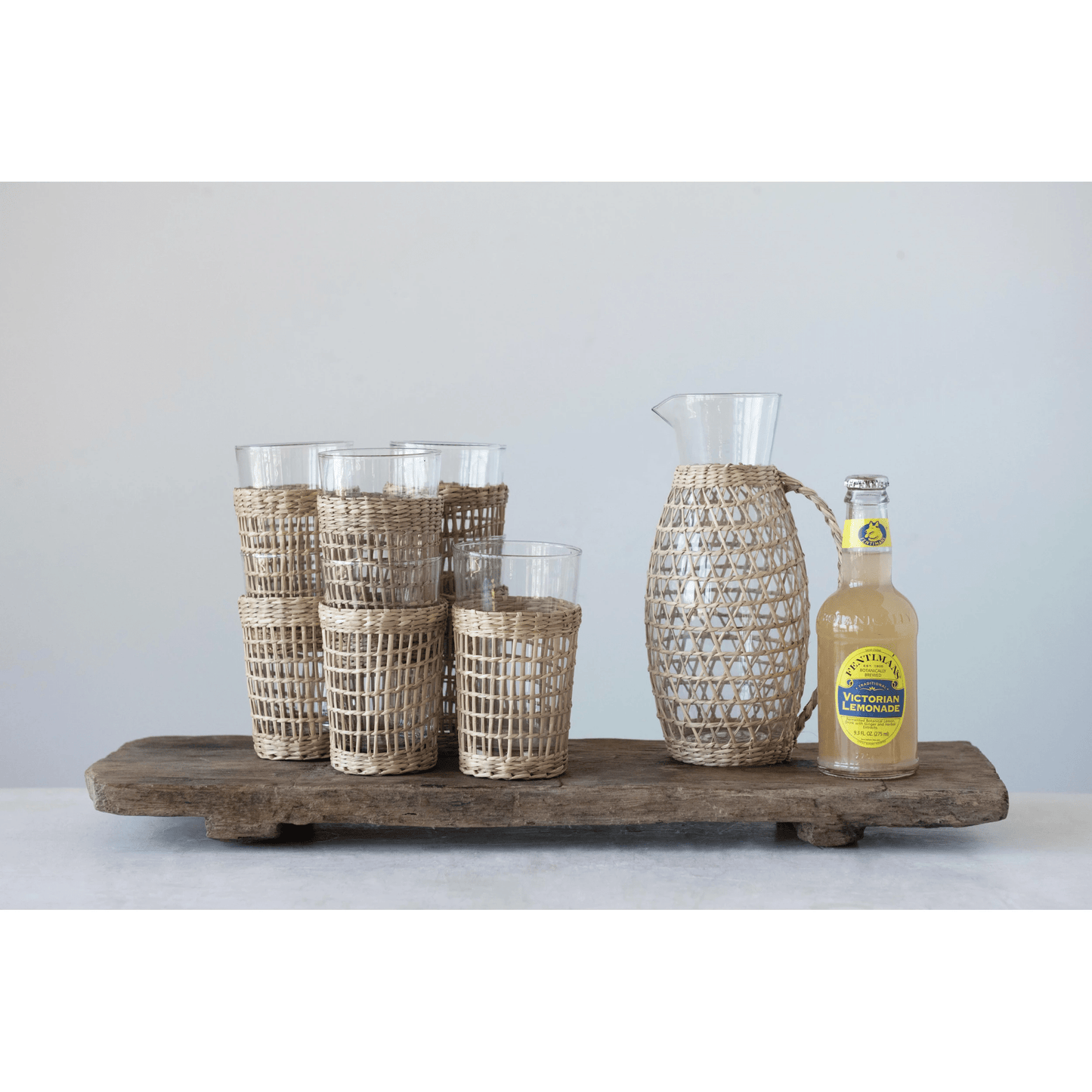 The Newport Drinking Glass with Woven Seagrass Sleeve