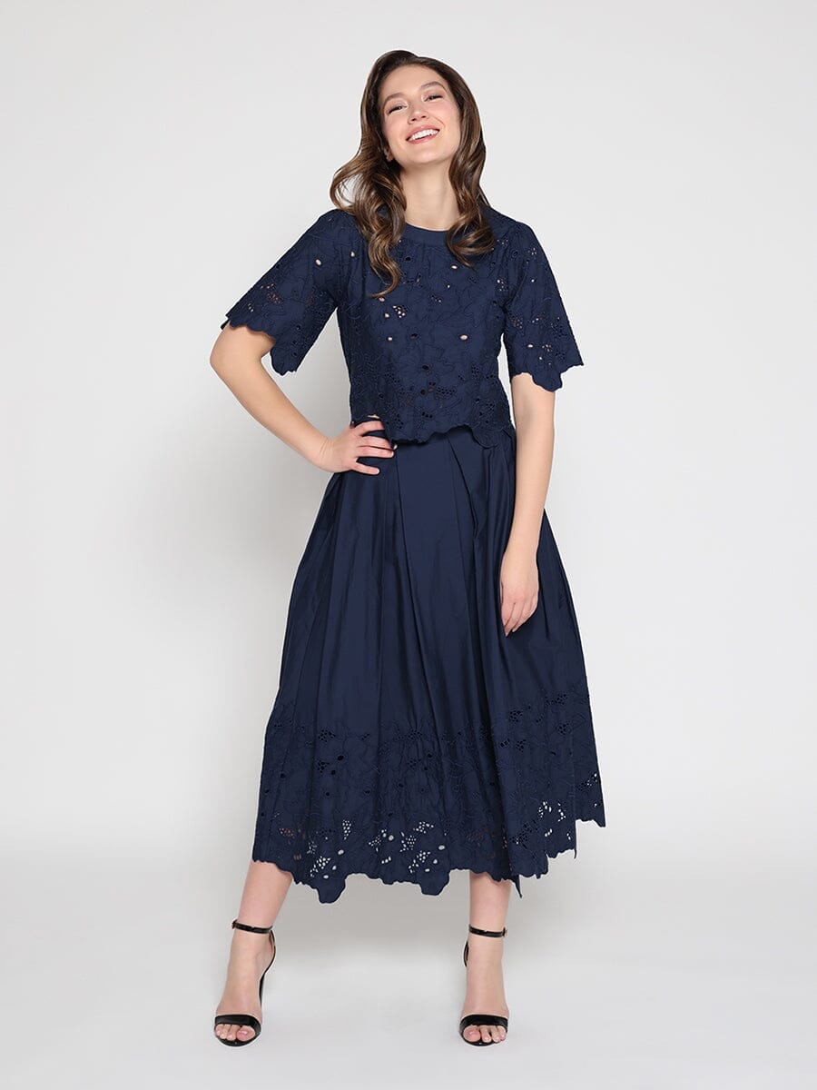Floral Lace Embroidered Hem A-Line Maxi Skirt
