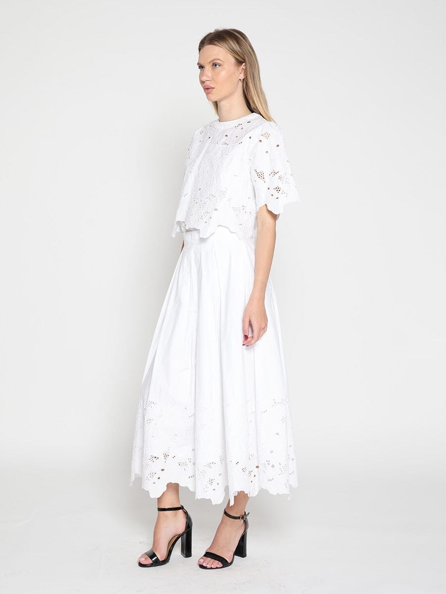 Floral Lace Embroidered Hem A-Line Maxi Skirt