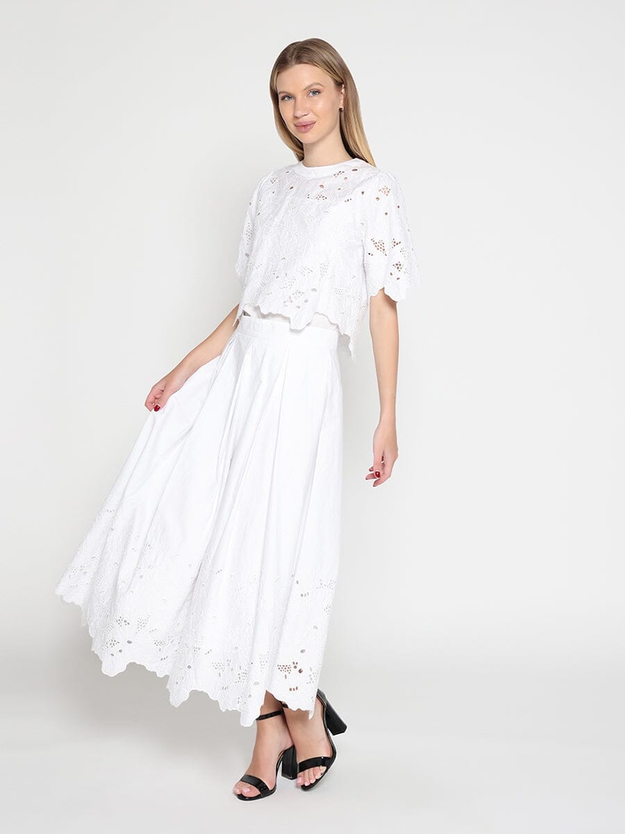 Floral Lace Embroidered Hem A-Line Maxi Skirt