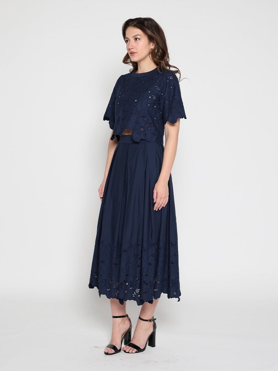 Floral Lace Embroidered Hem A-Line Maxi Skirt