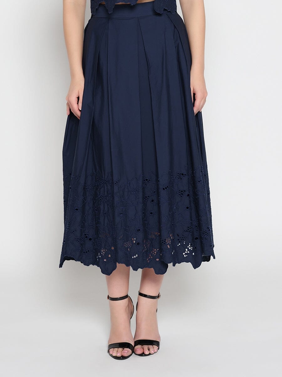 Floral Lace Embroidered Hem A-Line Maxi Skirt