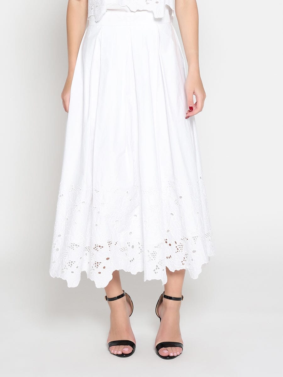 Floral Lace Embroidered Hem A-Line Maxi Skirt