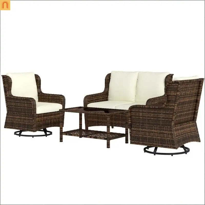 Four-Piece Woven Rattan Outdoor Patio Conversation Furniture Set for Garden and