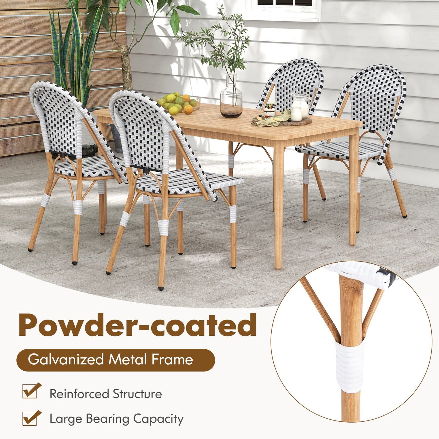 French Bistro Chair Set of 2 with Galvanized Metal Framex-White