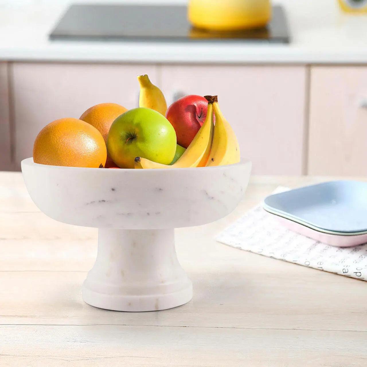 Gala Natural Marble Pedestal Bowl — White Marble