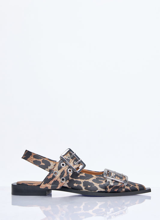 Ganni Feminine Buckle Leopard Ballerina Flats