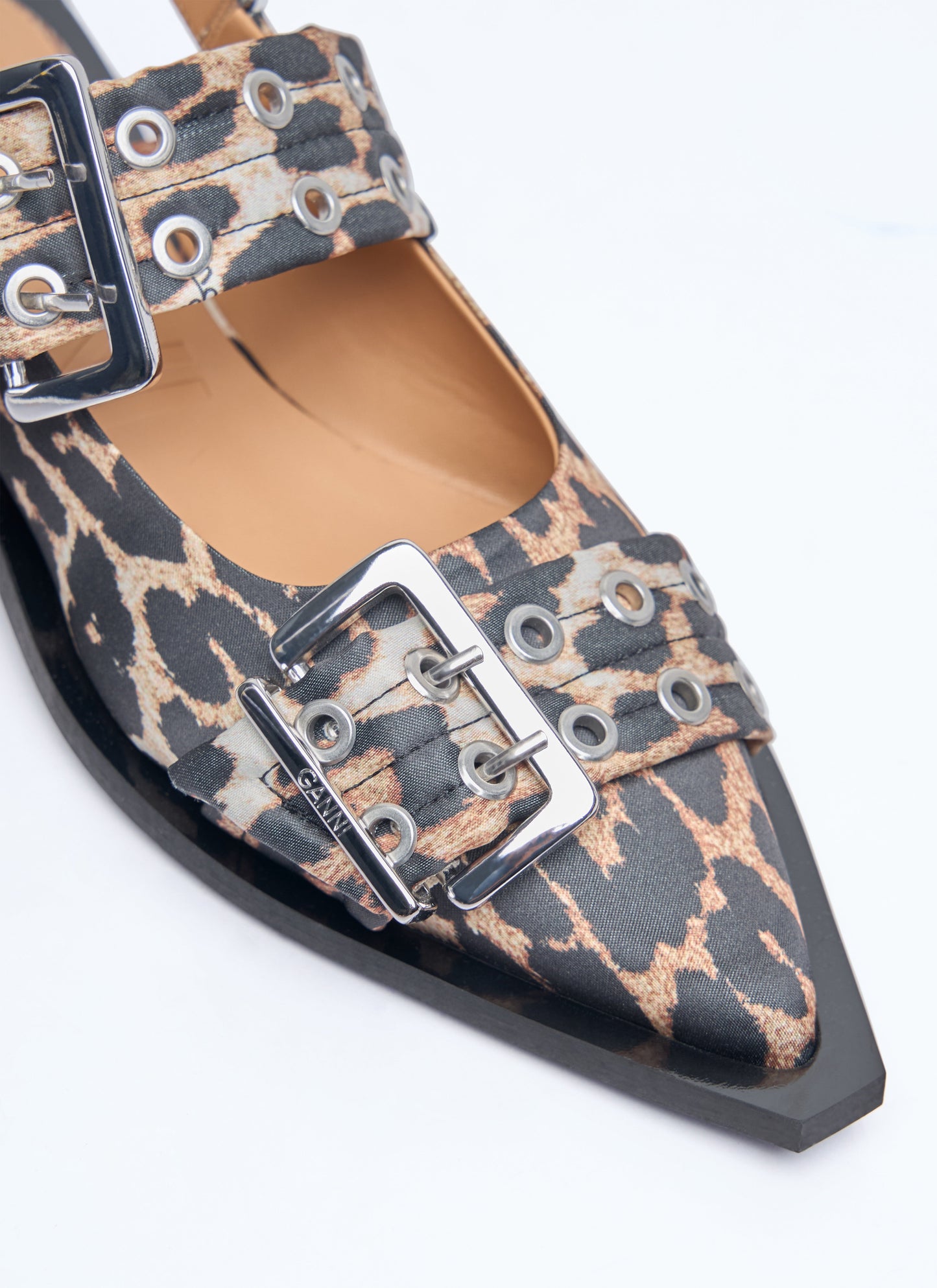 Ganni Feminine Buckle Leopard Ballerina Flats