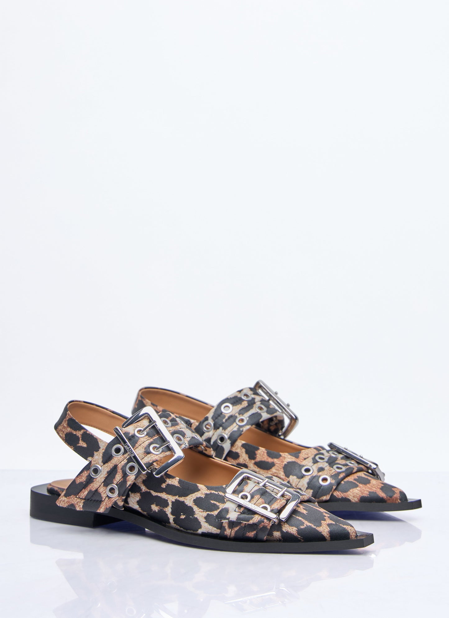 Ganni Feminine Buckle Leopard Ballerina Flats