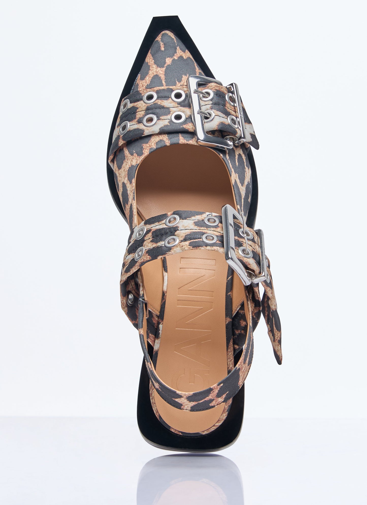 Ganni Feminine Buckle Leopard Ballerina Flats