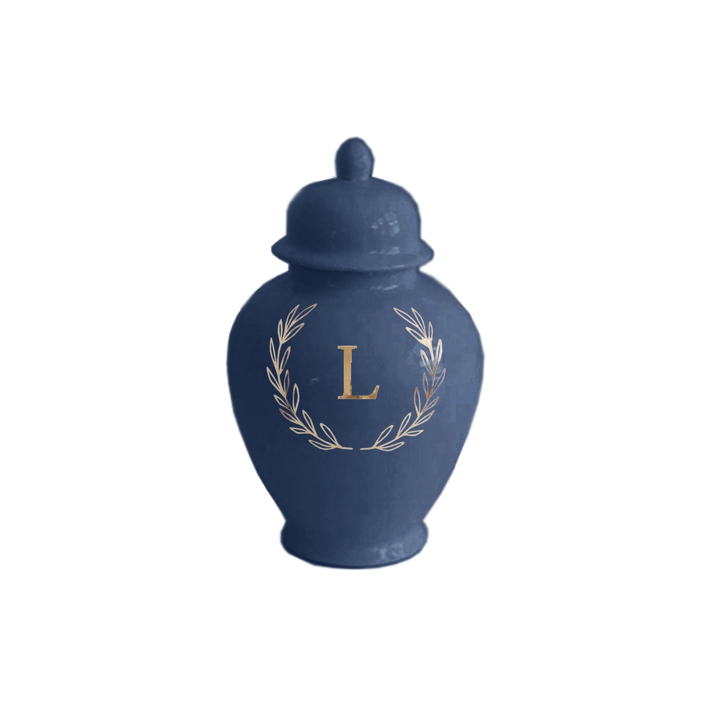 Single Letter Laurel Wreath Monogram Ginger Jars in Navy