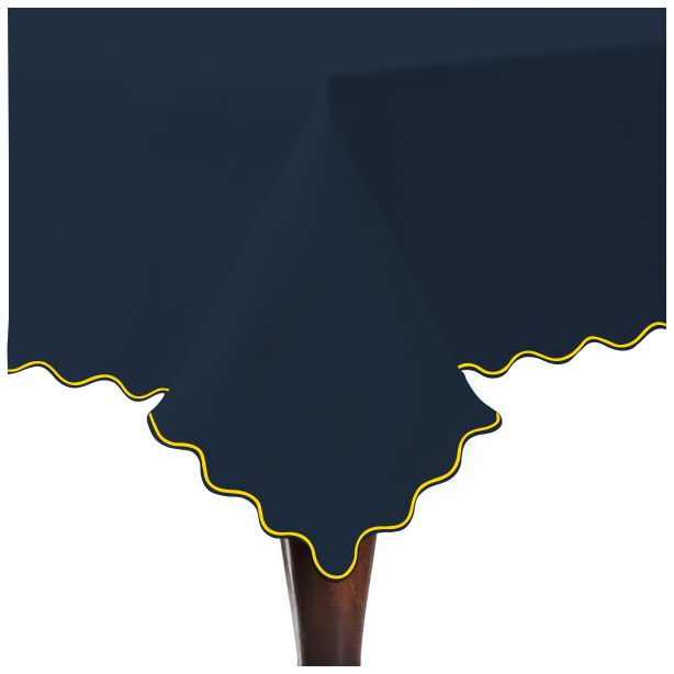 Scallop Embroidery Sateen Cotton Solid Table Cloth - Navy