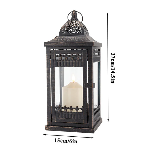14.5"High Vintage Hanging Lantern（Black with Gold Brush）
