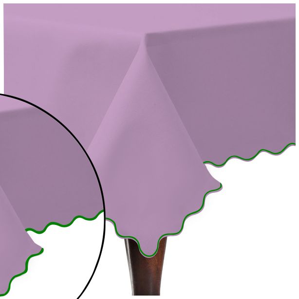 Scallop Embroidery Sateen Cotton Solid Table Cloth - Lilac