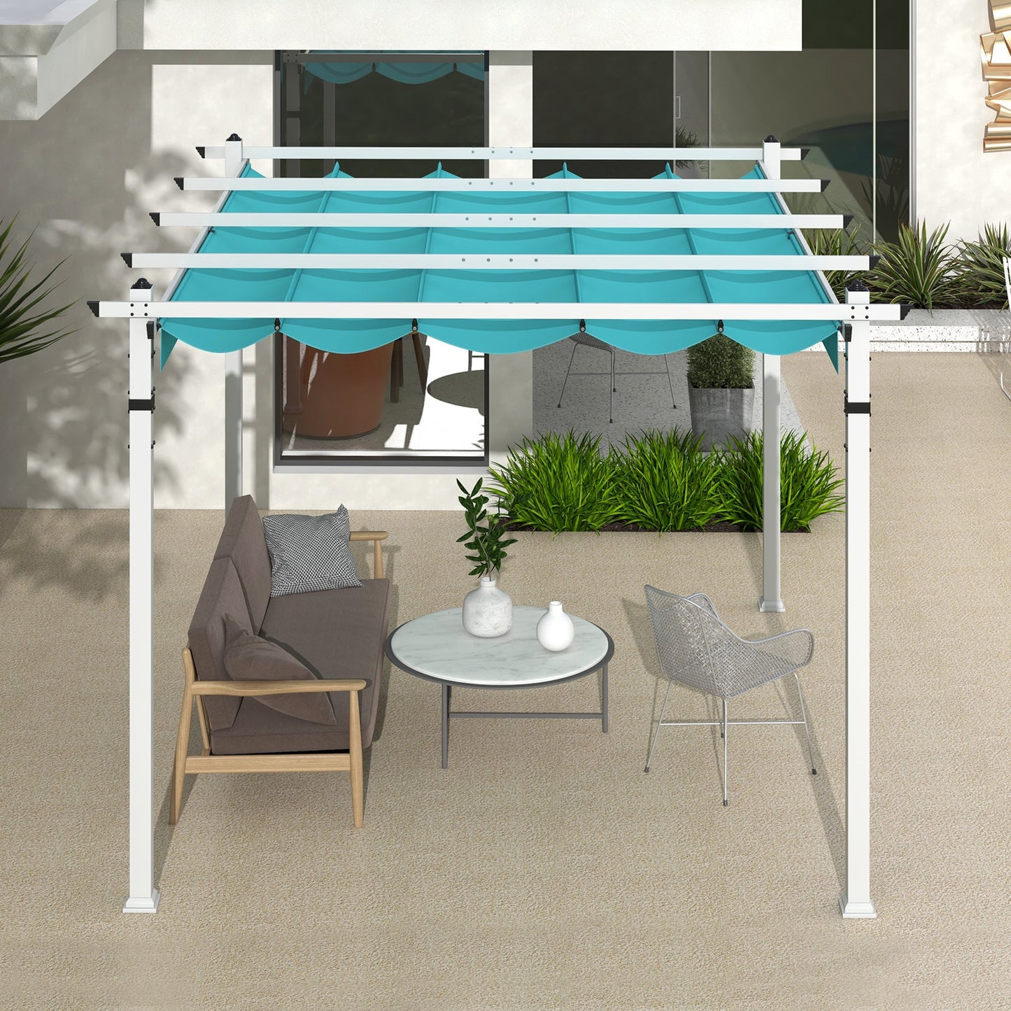 Outdoor Pergola with Retractable Canopy and Aluminum Frame