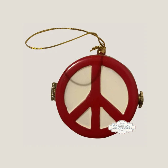 Vintage 1970s Porcelain Peace Sign Pill Box Ornament