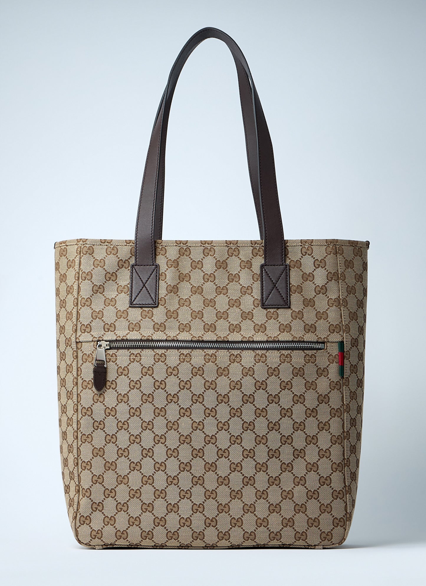 Gucci Medium GG Canvas Tote Bag with Leather Trim