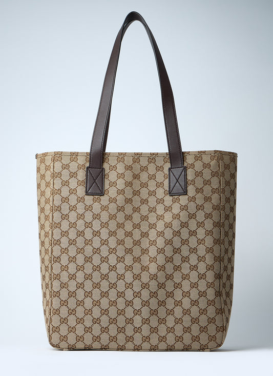 Gucci Medium GG Canvas Tote Bag with Leather Trim