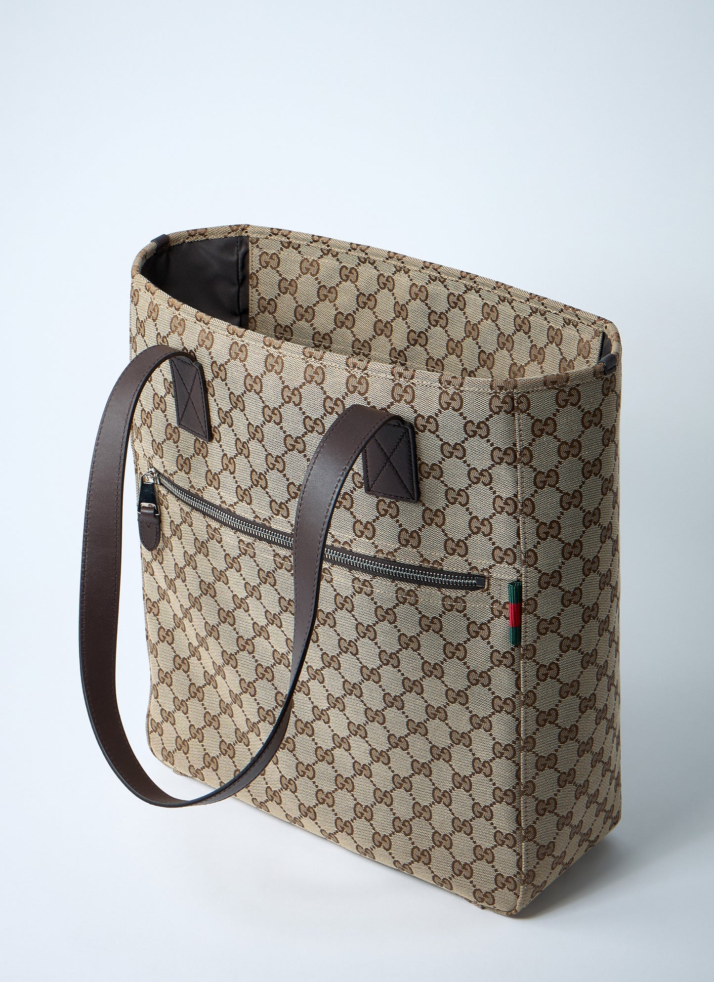 Gucci Medium GG Canvas Tote Bag with Leather Trim