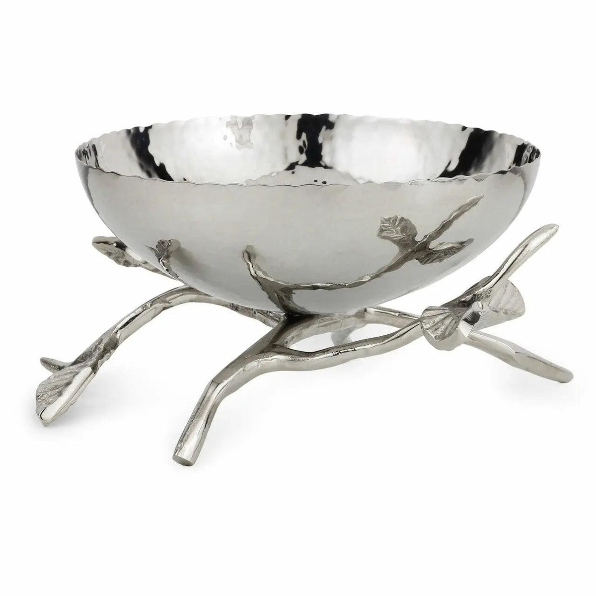 Hammered Vine Pedestal Serving Bowl — Polished Stainless Steel