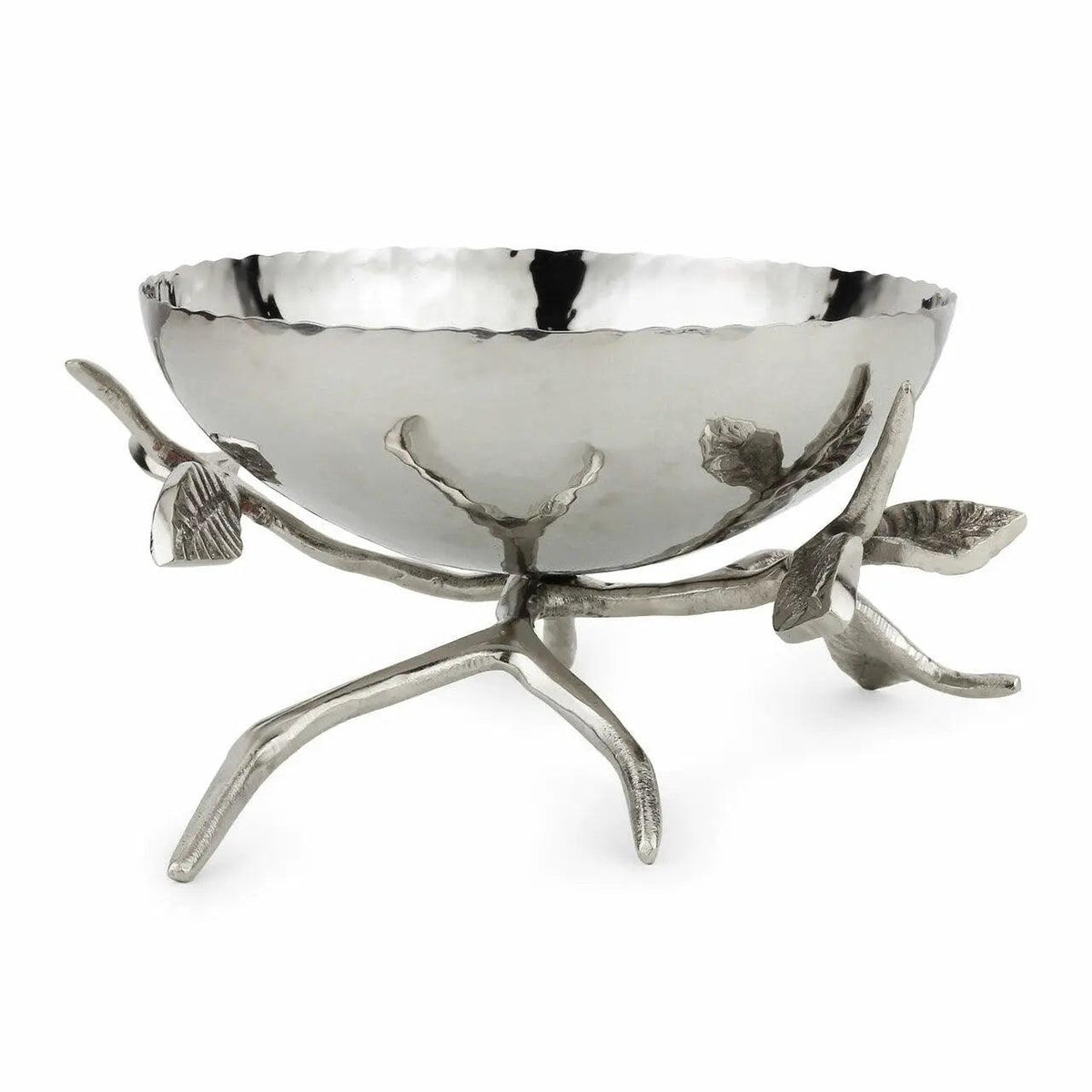 Hammered Vine Pedestal Serving Bowl — Polished Stainless Steel