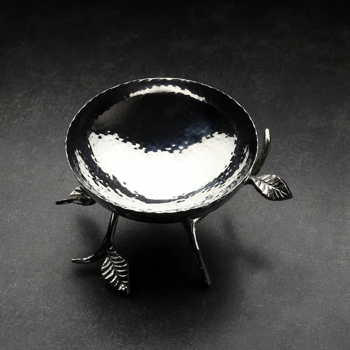 Hammered Vine Pedestal Serving Bowl — Polished Stainless Steel
